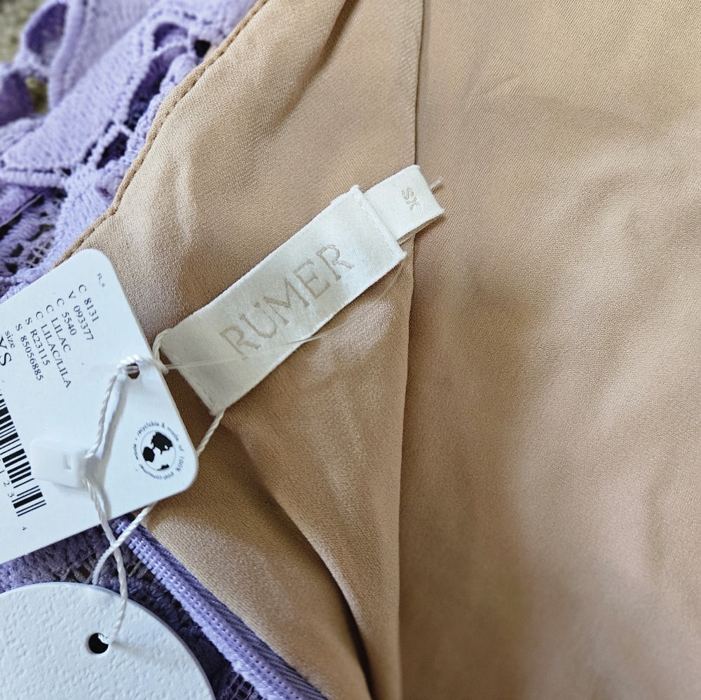 NWT Free People x RUMER Remi Mini Dress Floral Lace Crochet Lilac XS - Picture 14 of 15